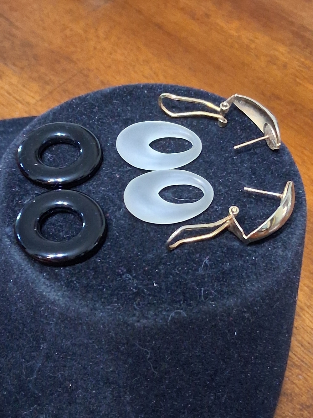 Vintage Gold Hoop Earrings with Black and Frosted Inter-changeable Donut Accents